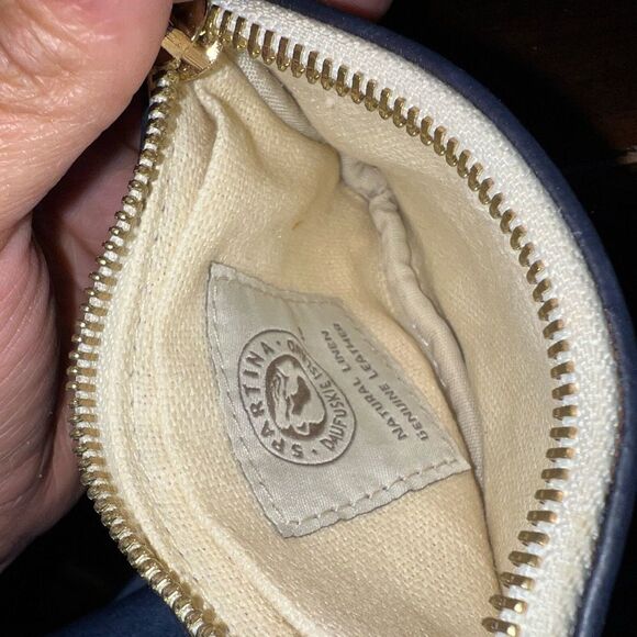 Spartina 449 Tassel Green Ivory and Navy Linen Leather Wristlet - Picture 4 of 4